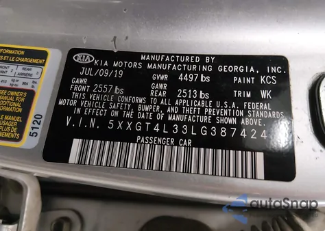 2020 Kia Optima Lx z USA, uszkodzony, nr VIN 5XXGT4L33LG387424